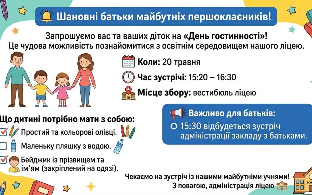 Шановні батьки майбутніх першокласників!